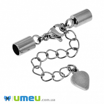 Замок-карабін з ковпачками та подовжувачем з нерж. сталі, 3,3 см, Темне срібло (STL-049036)