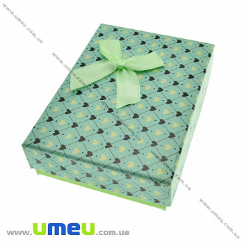 Подарочная коробочка Прямоугольная с сердечками, 11х8х3 см, Бирюзовая, 1 шт (UPK-023153)