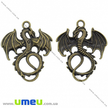 [Архів] Підвіска металева Дракон (двухстро.), Антична бронза, 35х28 мм (POD-003343)