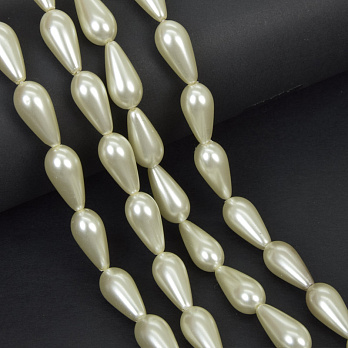 Бусины стеклянные Жемчуг, Капля, 16х8 мм, Кремовые (BUS-057504)