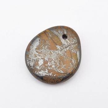 Подвеска Капля плоская, Натур. камень Тигровый глаз, 28х25 мм (POD-058648)