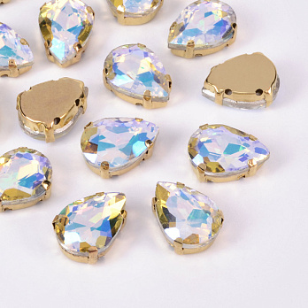 Шатон капля 14х10 мм, Золото, Белый АВ (KAB-052928)