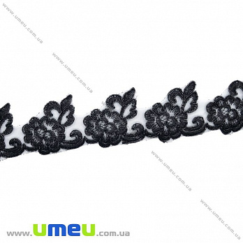 Тасьма вишита Квіти, 45 мм, Чорна (LEN-021056)