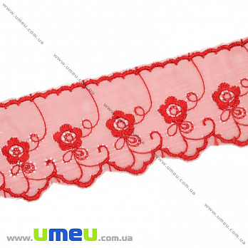 Кружево органза Цветы, 50 мм, Красное, 1 м (LEN-015562)