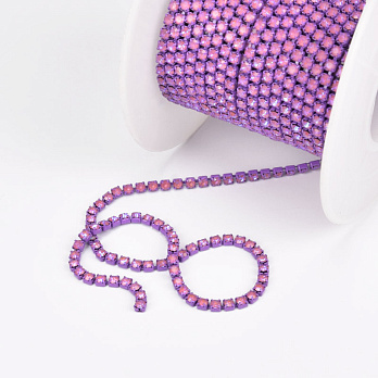 Стразовая цепь SS6 - 2,0 мм, Сиреневая, Стразы стеклянные розовые опал (ZEP-061036)