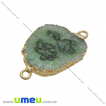 Коннектор из натурального камня Друза Агата в металле, Зеленый, 32х22 мм, 1 шт (POD-036989)