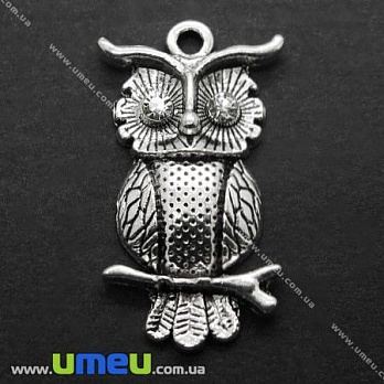 [Архів] Підвіска металева Сова, Античне срібло, 31х17 мм (POD-007103)