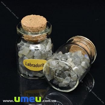 Бутылочка с крошкой натурального камня, Лабрадорит, 31х22 мм, 1 шт (POD-037232)