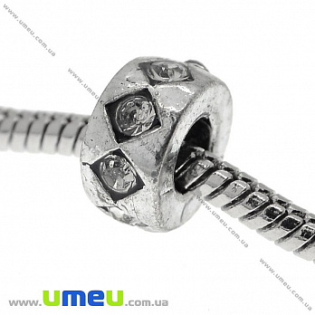 [Архів] Намистина PANDORA мет. зі стразами, 11х6 мм, Біла, Античне срібло (BUS-004571)