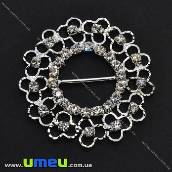 Пряжка металева зі стразами, 40 мм, Світле срібло (SEW-012724)