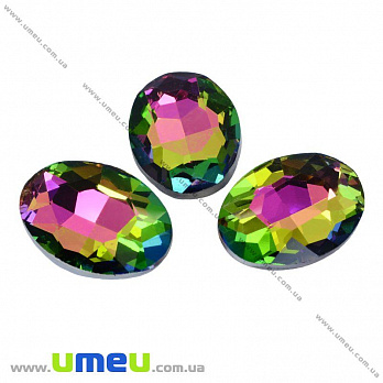 Ріволі скляний, Овал гранований, 25х18 мм, Різнобарвний (KAB-009455)