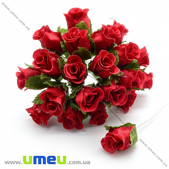 Роза тканевая, 15 мм, Красная, 1 шт (DIF-014667)