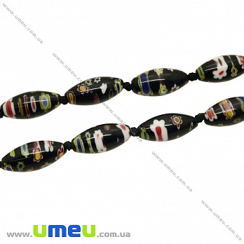 [Архів] Намистина Lampwork рис, 20х8 мм, Чорна (BUS-004225)