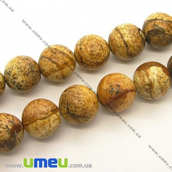 Бусина натуральный камень Яшма пейзажная, 12 мм, Круглая, 1 шт (BUS-006796)