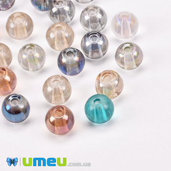 Намистини скляні Райдужні, 6 мм, Мікс, Круглі (BUS-051065)