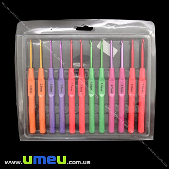 Набор алюминиевых крючков с пластиковой ручкой для вязания 12 шт, 1 набор (YAR-023487)