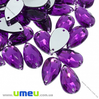 Пришивной кристалл пласт. Капля граненая, 20х12 мм, Фиолетовый, 1 шт (KAB-012178)