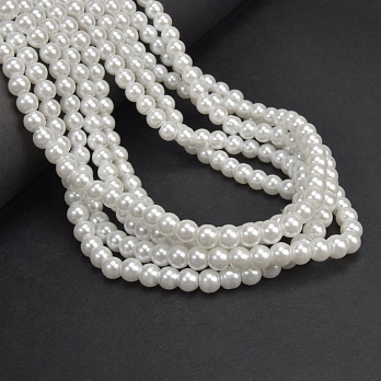 Бусины стеклянные Жемчуг, 6 мм, Белые (молочные), Круглые (BUS-052047)