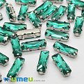 Шатон прямоугольный 15х5 мм, Темное серебро, Изумрудный (KAB-038011)