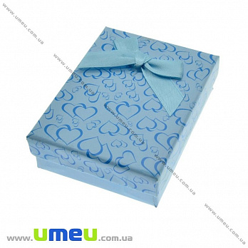 Подарочная коробочка Прямоугольная с сердечками, 8,5х6,5х3 см, Голубая, 1 шт (UPK-023113)
