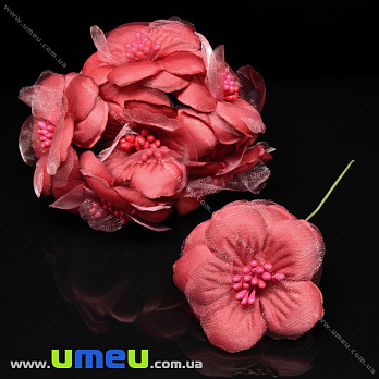 Цветок тканевый с фатином, 55 мм, Красный, 1 шт (DIF-033201)