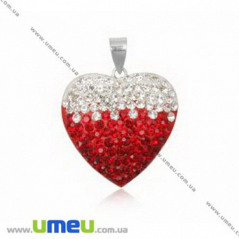 Подвеска из Серебра 925 с кристаллами Preciosa, Сердце красное, 24х24 мм, 1 шт (POD-005014)