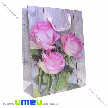 Подарочный пакет Цветы, 24х18х9 см, Розовый, 1 шт (UPK-023612)