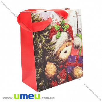 Подарочный пакет Новогодний, 17х14х7 см, Красный, 1 шт (UPK-023371)