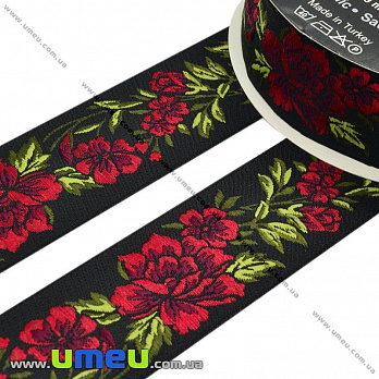 Тасьма Fantastic квіти, 35 мм, Червона (LEN-010956)