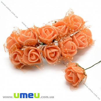Роза латексная с фатином, 15 мм, Оранжевая, 1 шт (DIF-015006)