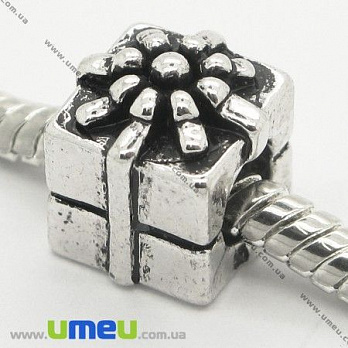 [Архів] Намистина PANDORA мет. Подарунок, 10х10х10 мм, Античне срібло (BUS-006472)