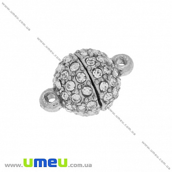 [Архів] Замок магнітний зі стразами, 16х10 мм, Темне срібло, Білі (ZAM-025862)