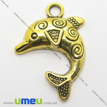 [Архів] Підвіска металева Дельфін, Античне золото, 31х22 мм (POD-006616)