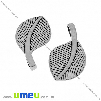 Підвіска метал. Листочок (двостор.), 28х16 мм, Античне срібло (POD-031484)