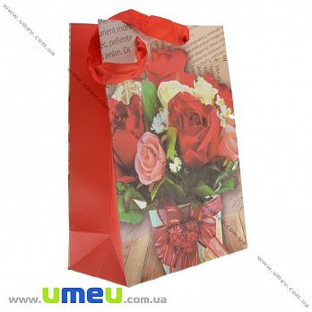 Подарочный пакет Цветы, 24х18х9 см, Красный, 1 шт (UPK-023351)
