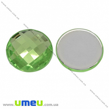 Кабошон пластиковий, Круглий гранований, 12 мм, Салатовий (KAB-012493)
