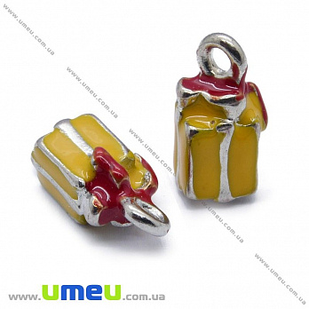 Подвеска металлическая Подарок желтый, Темное серебро, 14х8 мм, 1 шт (POD-013382)
