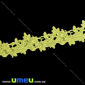Тесьма тисненая Розочки, 20 мм, Желтая, 1 м (LEN-025661)