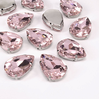 Шатон крапля 25х18 мм, Темне срібло, Рожевий (KAB-052623)