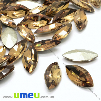 Ріволі скляний, Човник гранований, 10х5 мм, Коричневий (KAB-022006)