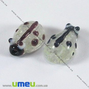 [Архів] Намистина Lampwork Люмінесцентна Божа корівка, 10х7х5 мм, Чорна (BUS-003230)
