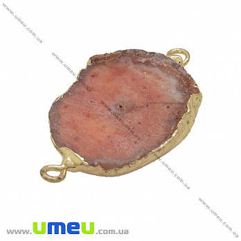 Коннектор из натурального камня Друза Агата в металле, Розовый, 38х22 мм, 1 шт (POD-036985)