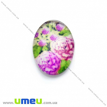 Кабошон скляний з принтом Квіти, 18х13 мм, Овал (KAB-013749)