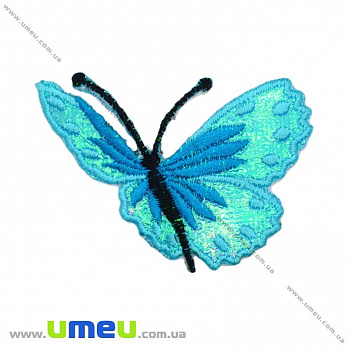 Термоаппликация Бабочка блестящая, 7х6 см, Голубая, 1 шт (APL-016379)