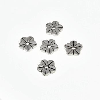 Бусины мет. плоские Цветок, 11х3 мм, Античное серебро (BUS-032690)
