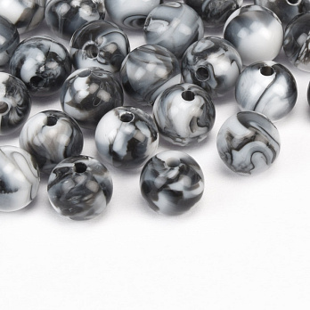 Намистини для сумок ОПТ, Пластикові, Імітація нат. каменю, Круглі, 10 мм, Чорні (BUS-059811)