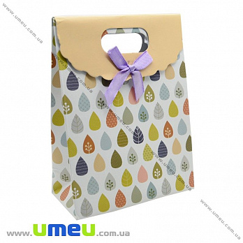 Подарунковий пакет на липучці, Листочки, Бежевий, 16х12х6 см (UPK-020400)