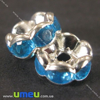 [Архів] Розділювач 8 мм, Срібло, Стрази пластикові яскраво-блакитні (OBN-002024)