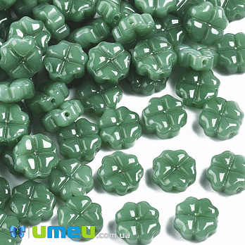 Бусина скляна, 10х10х4, 8 мм, Конюшина, Зелена (BUS-044266)