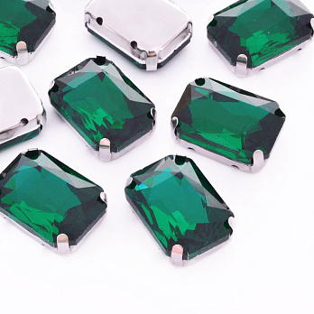 Шатон прямокутний, 18х13 мм, Темне срібло, Смарагдовий (KAB-052893)